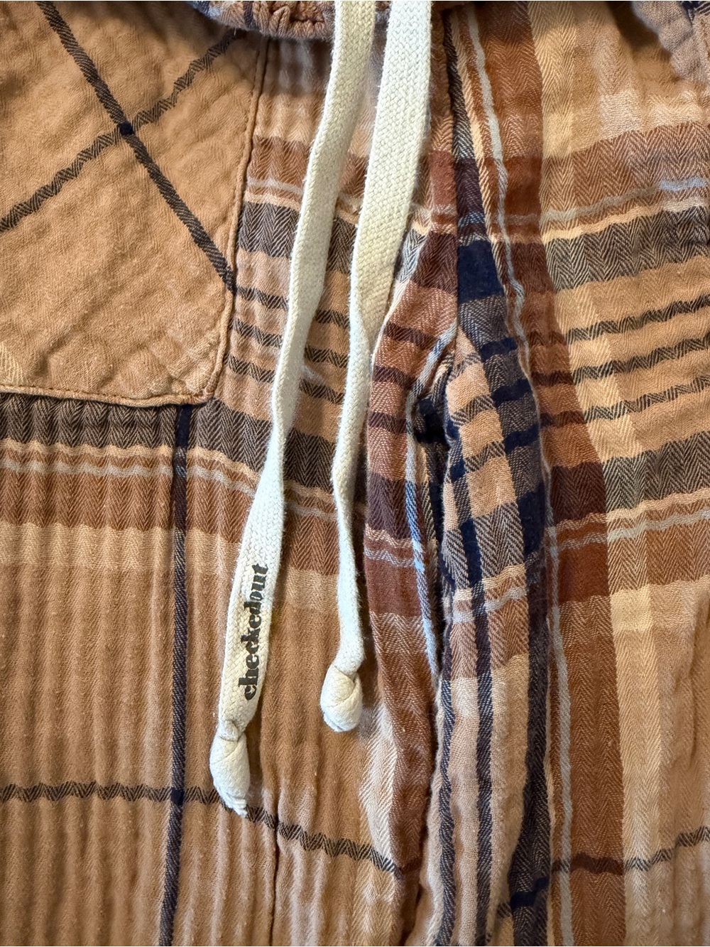 Aerie Brown Plaid Gauze Jogger Pants Earthy Grunge Cottagecore Lounge - Picture 4 of 10